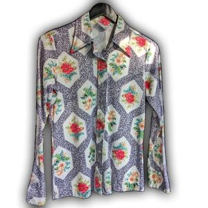 Vintage 1970s Sears Korea floral disco long sleeve button-up